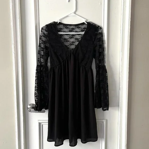 Shein Dresses | Shein Black Lace Long Sleeve Dress | Color: Black | Size: Xs | Helens__Closet's Closet Shein Dresses | Shein Black Lace Long Sleeve Dress | Color: Black | Size: Xs | Helens__Closet's Closet